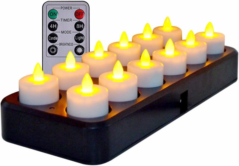 Rechargeable Tea Lights with Remote Control Set of 12 Dimensional