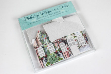 Packaged set of 2 watercolor pop-up holiday village houses