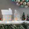 Set of 2 Blue Frost Pop-up Holiday Village on Mantle