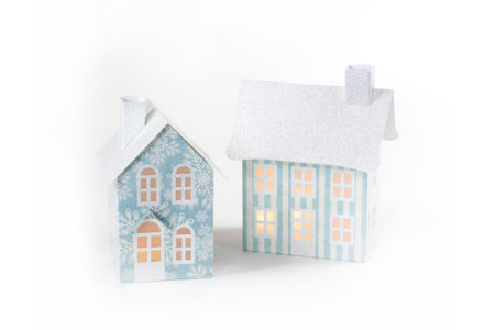 Set of 2 Blue Frost Pop-up Holiday Village on white background