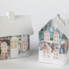 Set of 2 watercolor Snow Scene Pop Up Holiday Village Houses