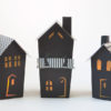 Vintage Black set of 3 Scary Halloween Houses that Pop-up by Dimensional Paperworks - front view on white background