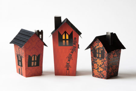 Orange set of 3 Scary Halloween Houses that Pop-up by Dimensional Paperworks - back view on white background