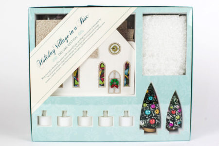 Gold Pop-Up Holiday Village Set of 5 with Gold Glitter Roof in Package