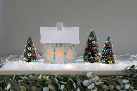 Single Blue Frost Forest Pop-Up Village House on Mantle