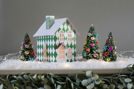 Single Green Harlequin Pop-up Holiday Village House by Dimensional Paperworks