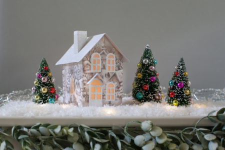 Single Snowy Village Pop-up Holiday Village House on Mantle by Dimensional Paperworks